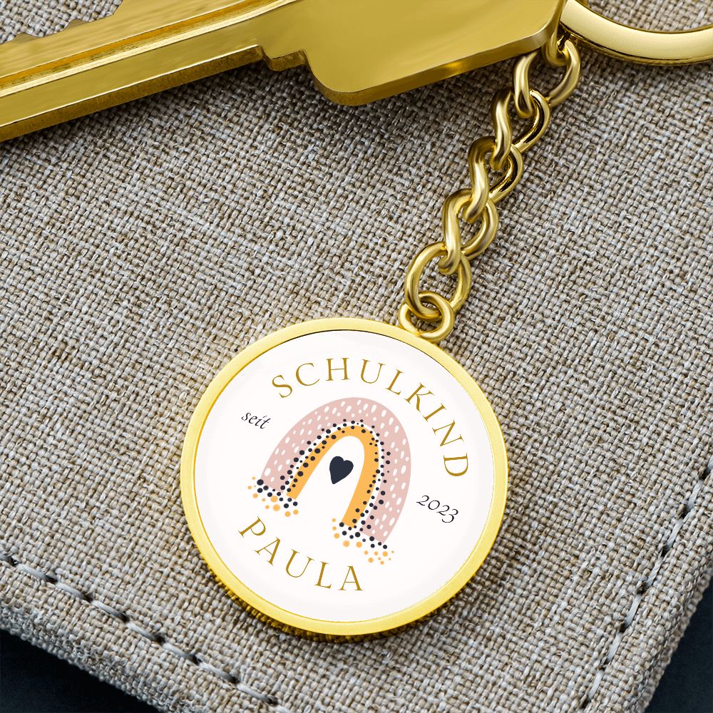 Einschulung Schlüsselanhänger mit Name Schulkind 2023 Regenbogen Gold