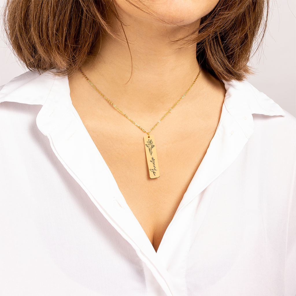 Personalisierte Kette mit Geburtsblume Geschenk zur Geburt Kette mit Gravur Familienkette Namenskette