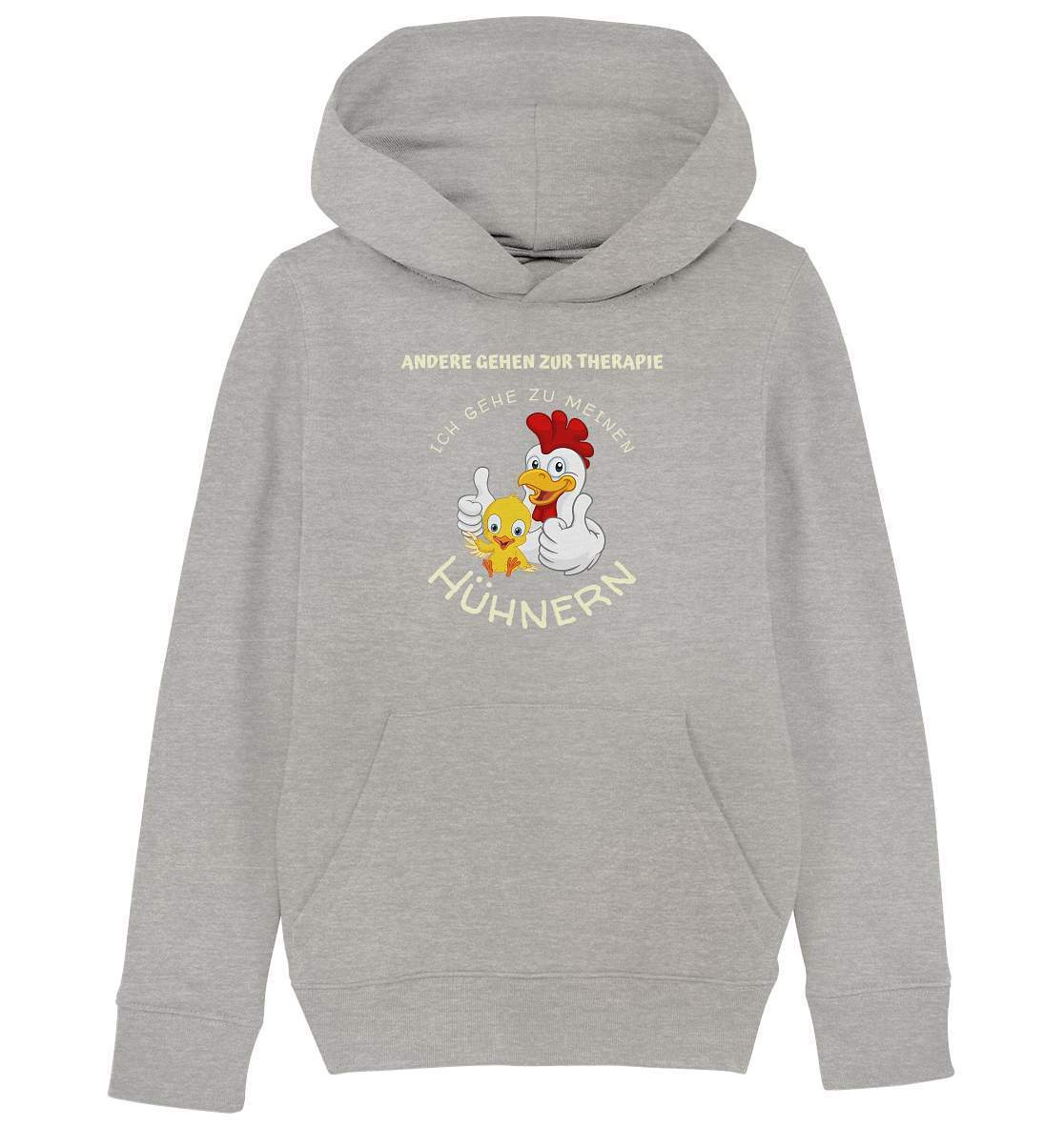 Hühner - Therapie Lustiges Landwirt Geflügel Bauer - Kids Organic Hoodie-bauer,geflügel,geflügelverein,Geschenk,geschenkidee,hahn,hobbyzucht,hobbyzüchter,hunh,hähnchen,hähne,hühnchen,hühner,hühner therapie,hühnerfarm,hühnerstall,hühnerzüchter,landwirt,Pullover Spruch,verrücktes Huhn