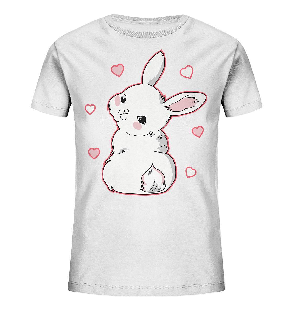 Weißes Kaninchen mit Schulterblick - Kids Organic Shirt-comic hase,geschenkidee,hase,hasenzeichnung,illustration,kaninchen,kleiner hase,niedlicher Hase,osterhase,ostern,pinke welt,Schulterblick,weihnachtsgeschenk