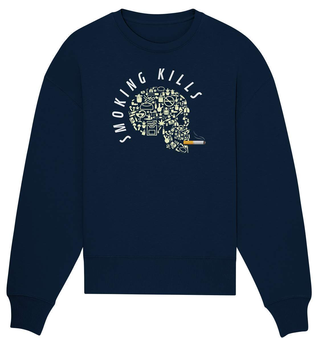 Nichtraucher "Smoking Kills" Skull mit Zigarette Geschenk - Organic Oversize Sweatshirt-Aschenbecher,bong,canabis,gesund leben,nichtraucher,rauchen,rauchen ist tödlich,rauchen tötet,raucher,wasserpfeiffe,Zigaretten,zigarettenschachtel