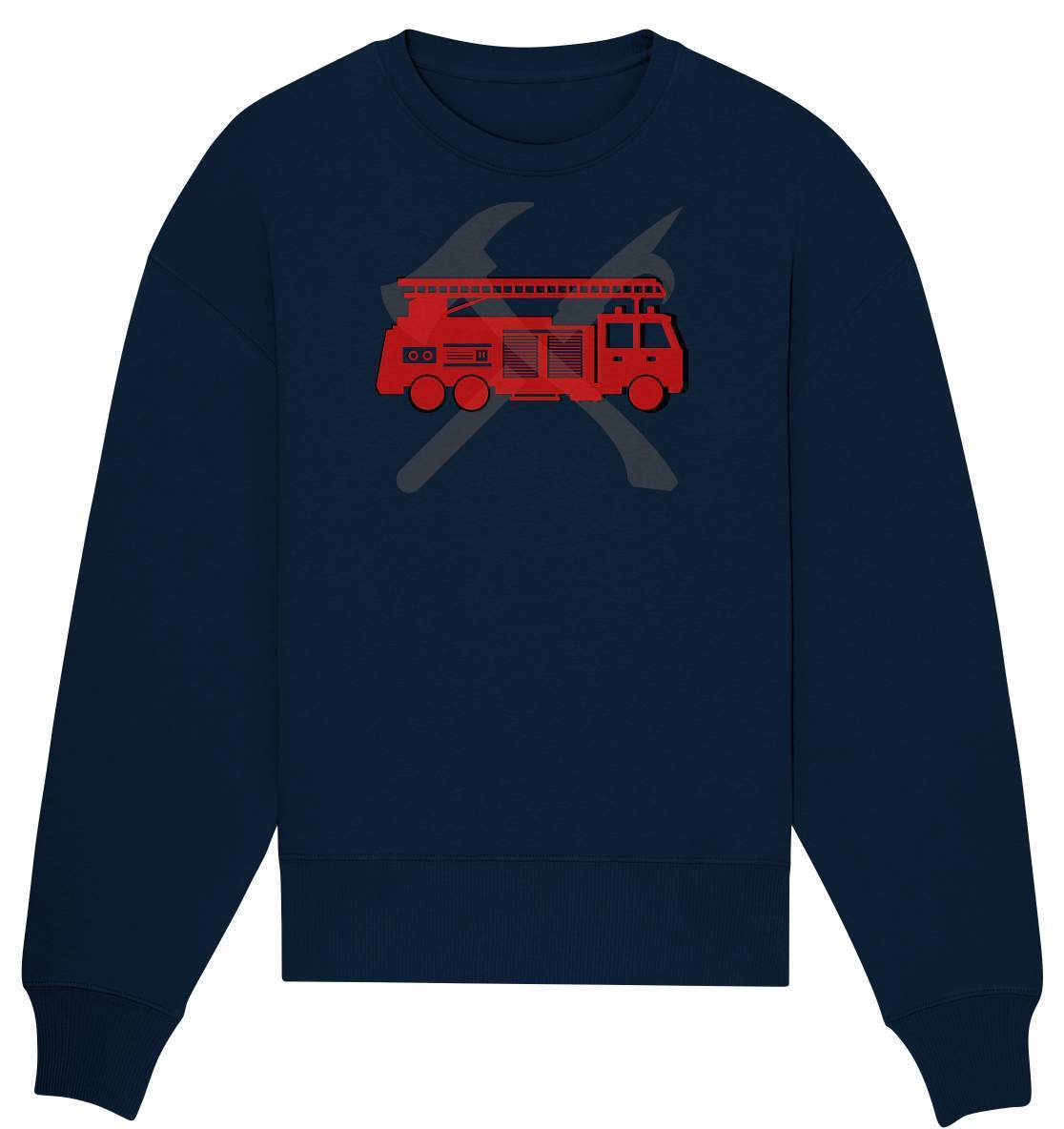 Feuerwehr Auto und Feuerlöschwerkzeuge - Organic Oversize Sweatshirt-berufsfeuerwehr,feuerwehr,Feuerwehrfrau,Feuerwehrmann,freiwillige feuerwehr,geschenk,helikopter,jugendfeuerwehr,jungen,mädchen