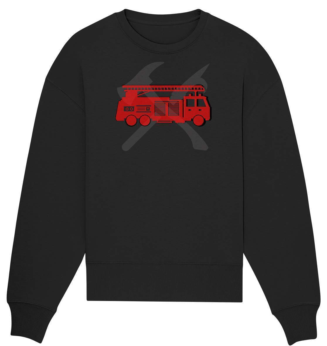 Feuerwehr Auto und Feuerlöschwerkzeuge - Organic Oversize Sweatshirt-berufsfeuerwehr,feuerwehr,Feuerwehrfrau,Feuerwehrmann,freiwillige feuerwehr,geschenk,helikopter,jugendfeuerwehr,jungen,mädchen