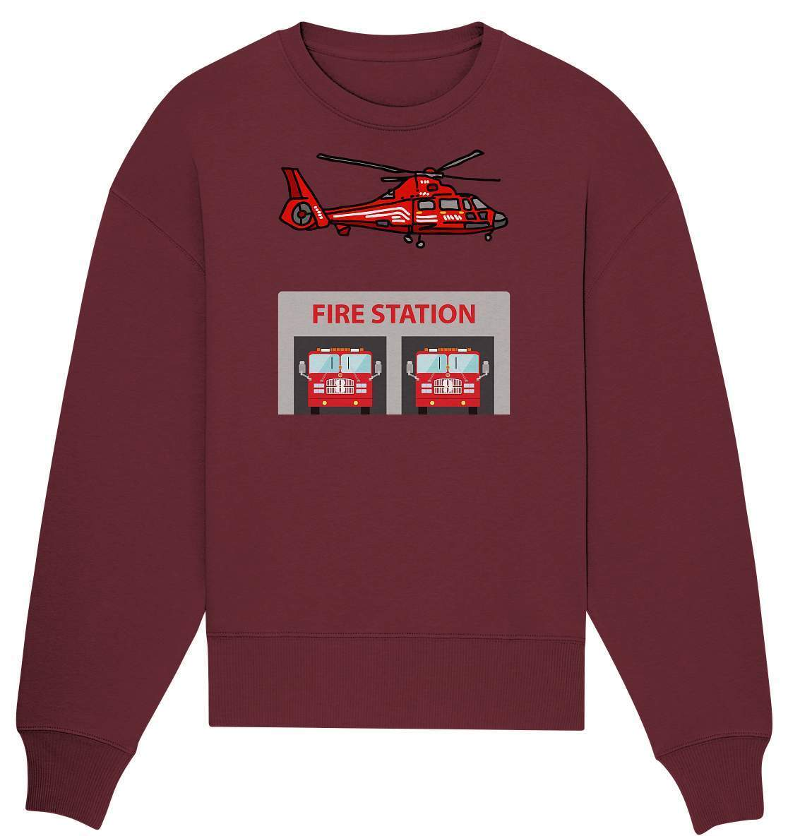 Feuerwehr Helikopter Fire Station - Organic Oversize Sweatshirt-berufsfeuerwehr,feuerwehr,Feuerwehrfrau,Feuerwehrmann,freiwillige feuerwehr,geschenk,helikopter,jugendfeuerwehr,jungen,mädchen