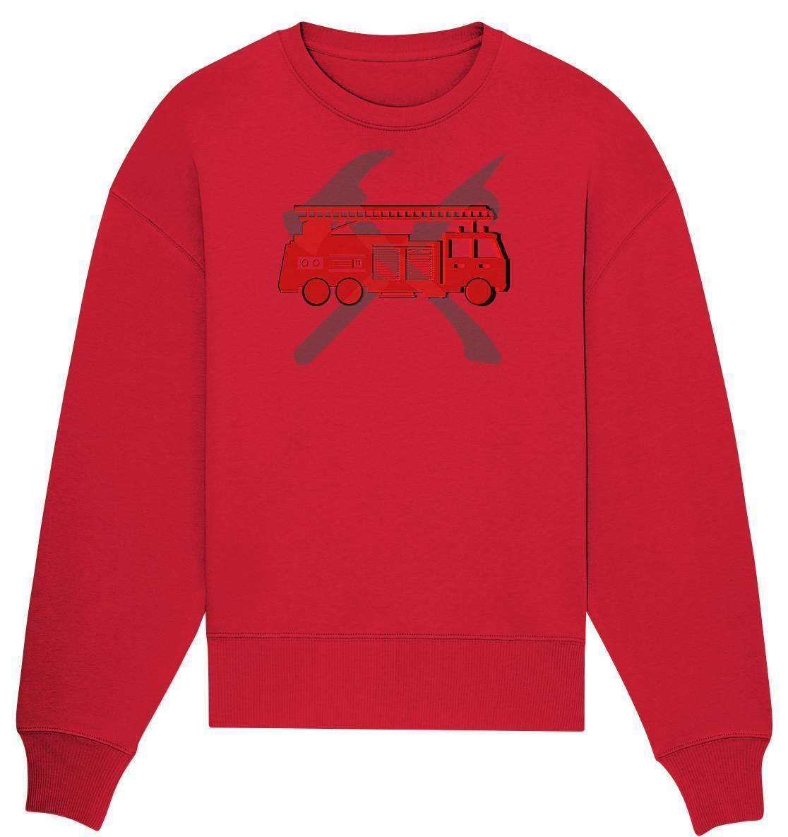 Feuerwehr Auto und Feuerlöschwerkzeuge - Organic Oversize Sweatshirt-berufsfeuerwehr,feuerwehr,Feuerwehrfrau,Feuerwehrmann,freiwillige feuerwehr,geschenk,helikopter,jugendfeuerwehr,jungen,mädchen