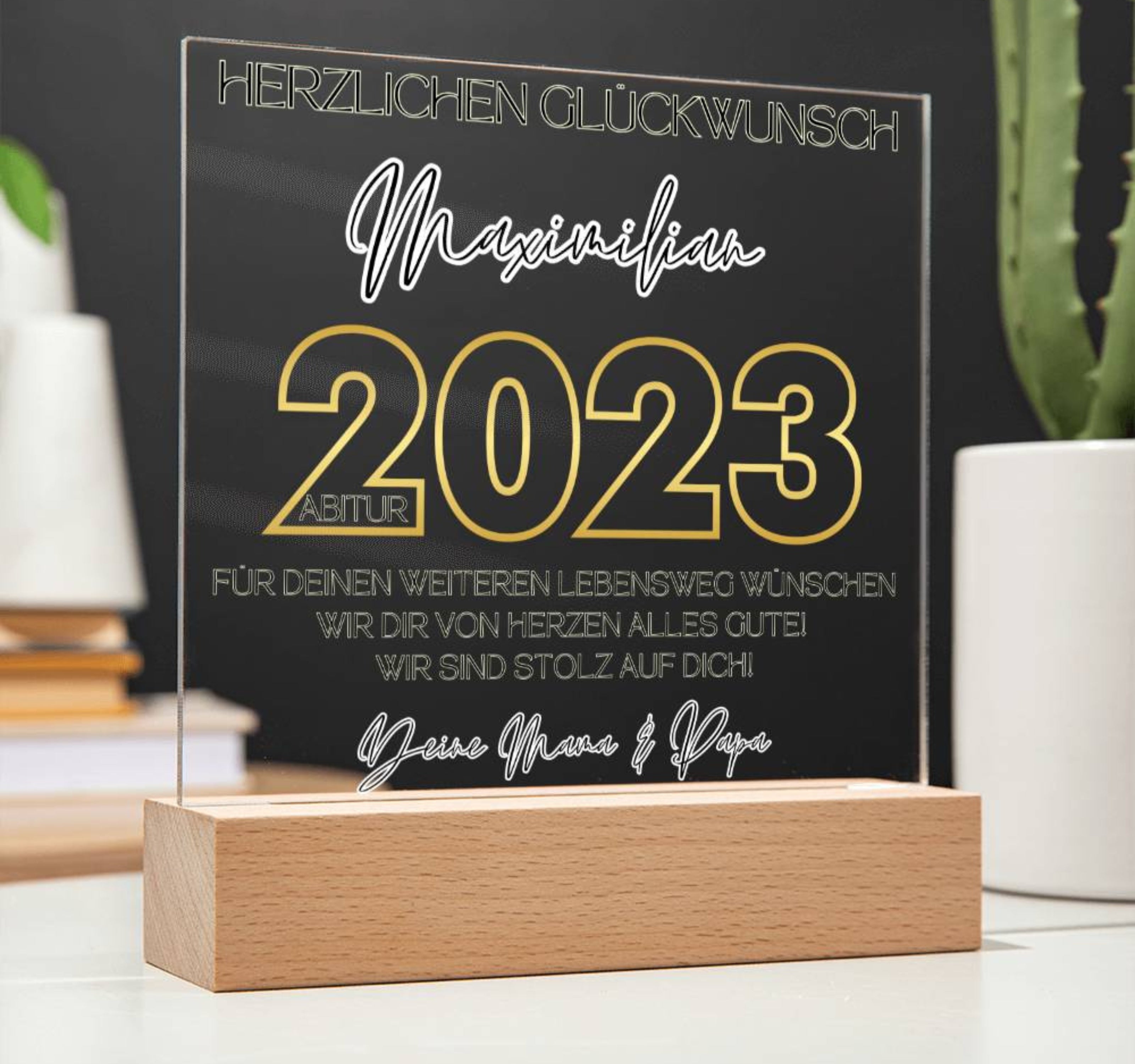 Abi 2025 Acryltafel mit Holzsockel Originelles Geschenk zum Abitur 202