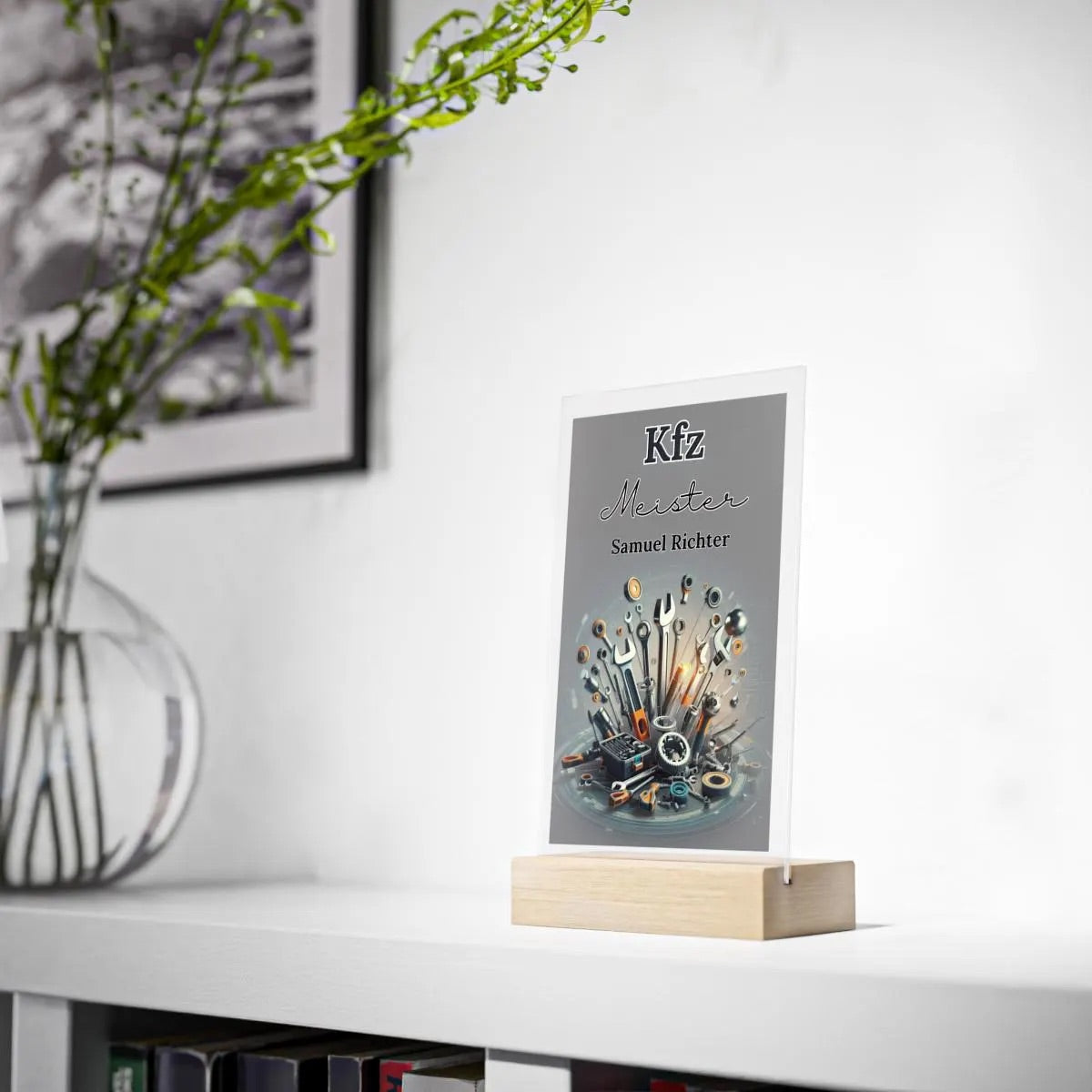 Acryl-Aufsteller personalisiert – Geschenk für Kfz-Meister & Mechaniker zur Meisterprüfung mit Name | In 3 Größen erhältlich