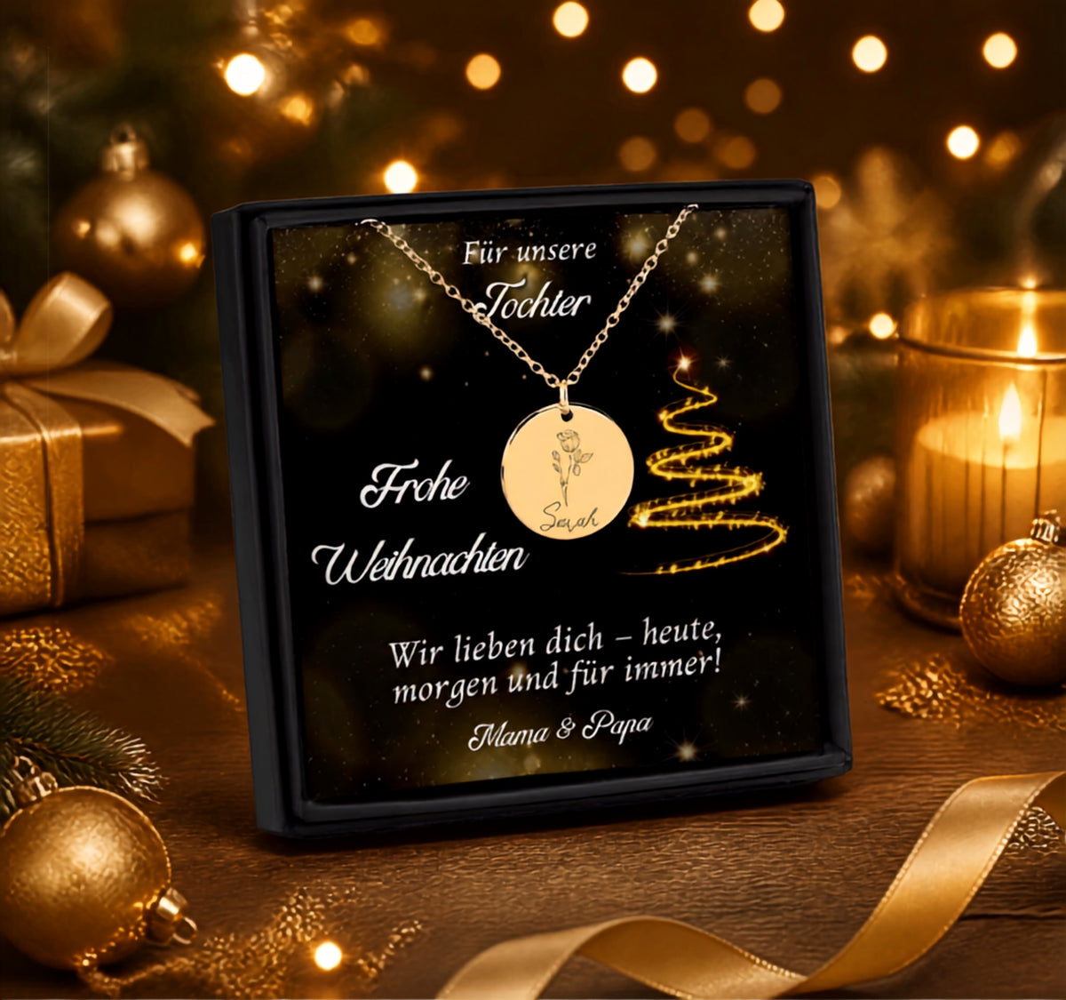 Das perfekte Weihnachtsgeschenk für die Tochter – personalisierte Geburtsblumen Halskette Der Faun Design®