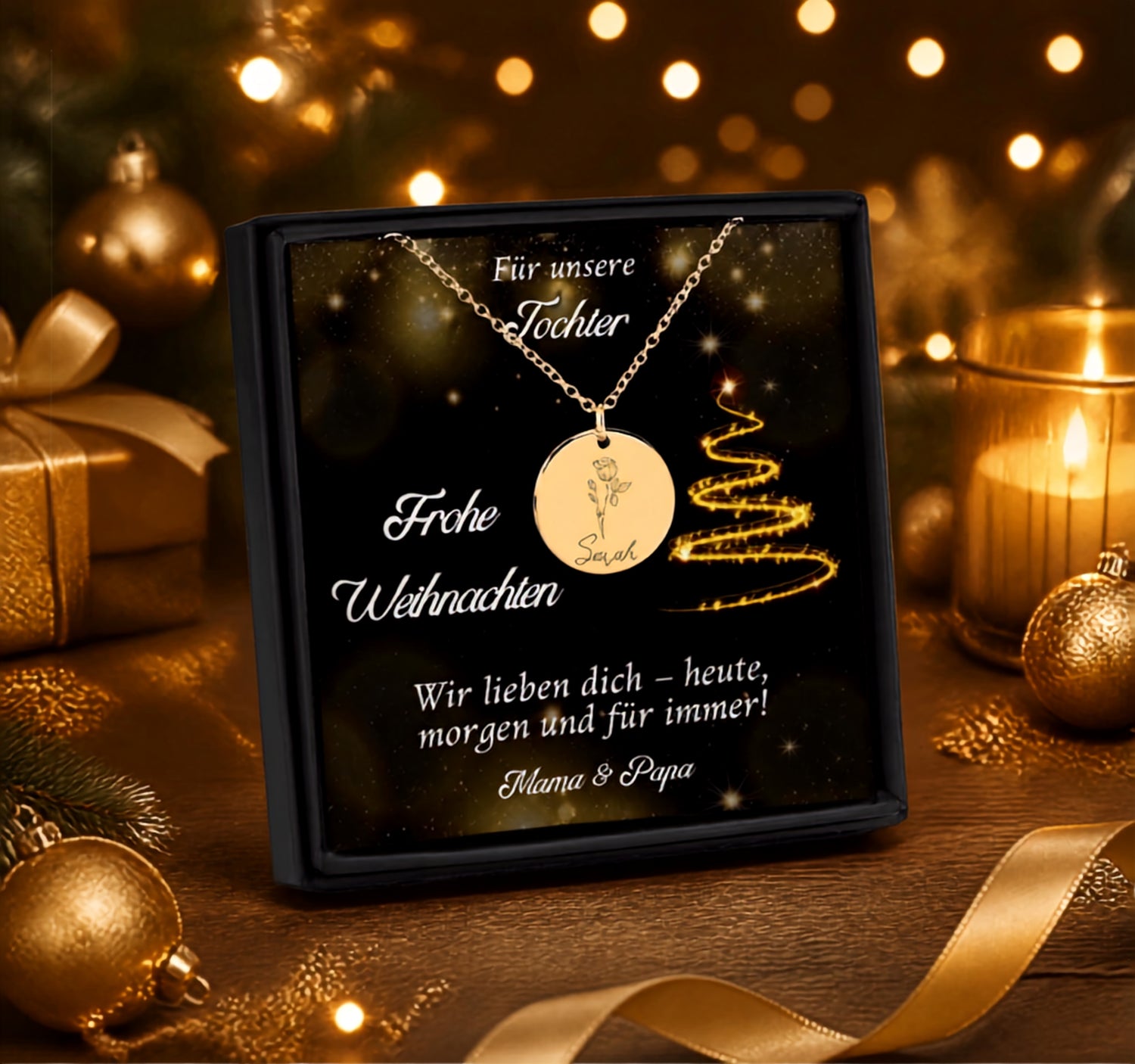 Das perfekte Weihnachtsgeschenk für die Tochter – personalisierte Geburtsblumen Halskette Der Faun Design®
