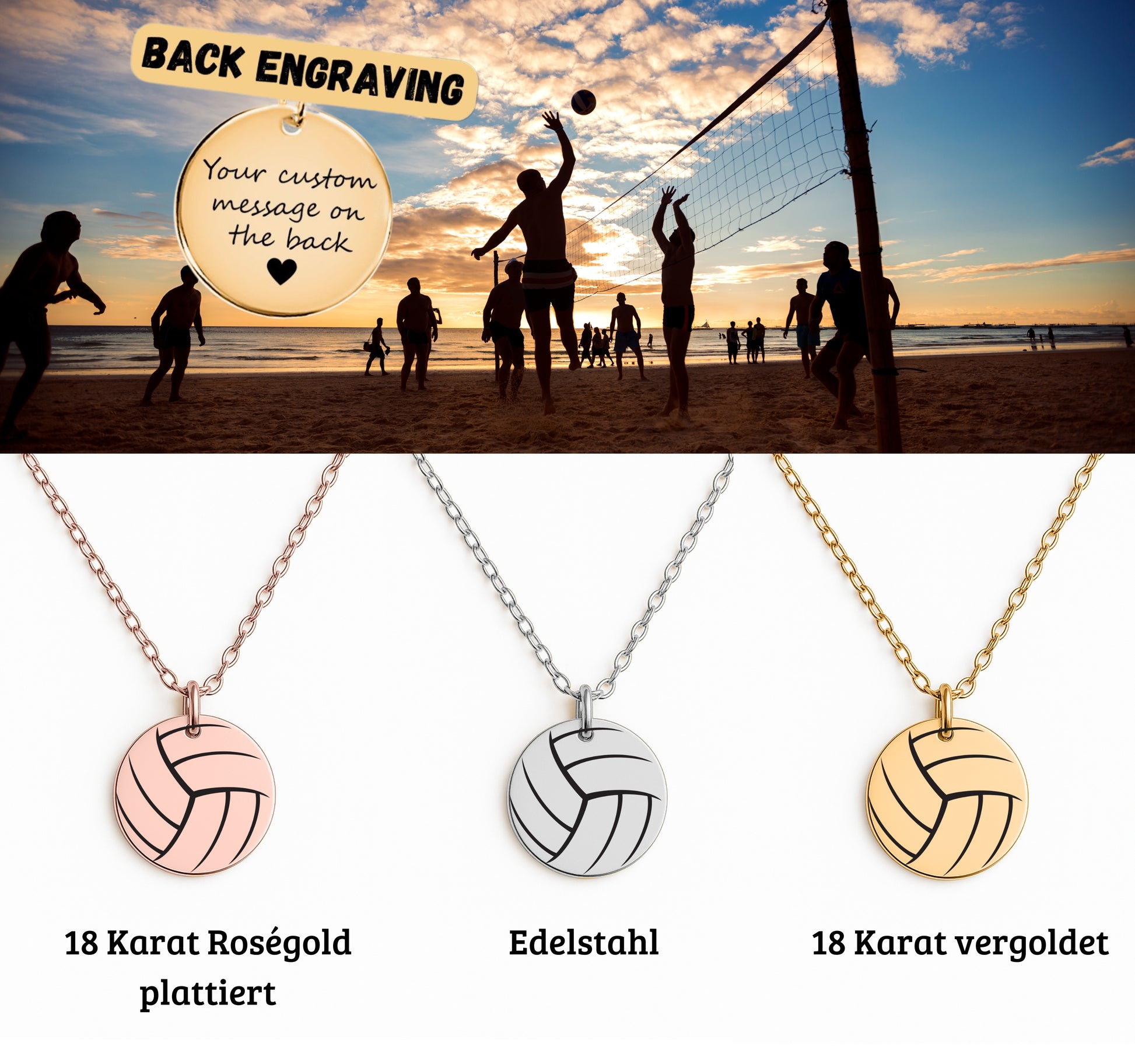 Personalisierte Volleyball-Halskette aus Edelstahl mit graviertem Ball-Anhänger in schwarzer Schmuckbox – perfektes Abschiedsgeschenk für Spieler, Team oder Verein