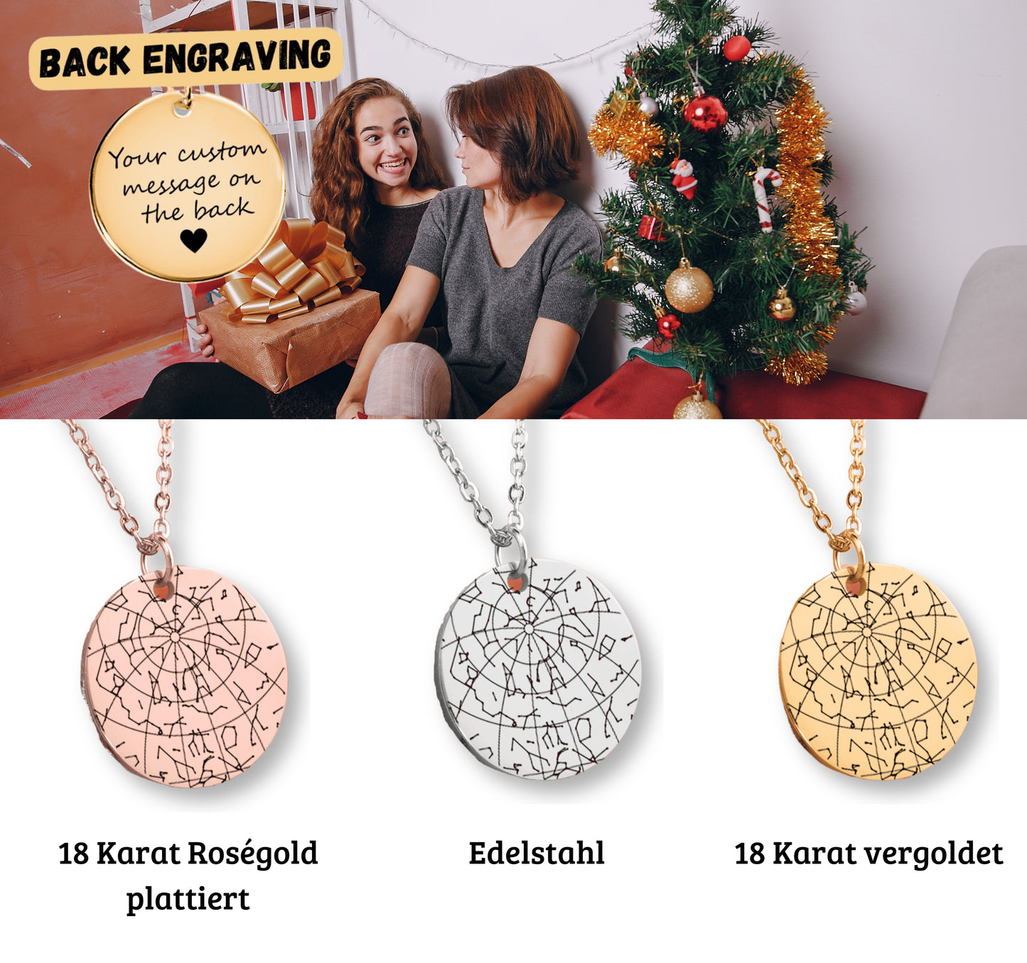 Personalisierte Sternenhimmel Kette zu Weihnachten für Mama – Geschenk mit Gravur des Himmels nach Ort & Datum | Weihnachtsgeschenk für Mama