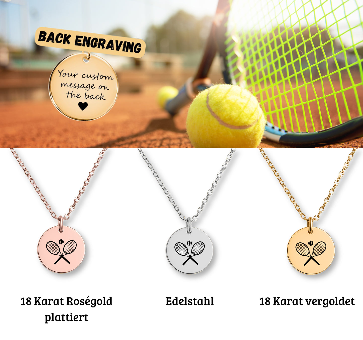 Personalisierte Tennishalskette – Danke für jedes Match | Teamwechsel | Geschenk für Tennis-Spieler, Trainer, Team | Silber, Gold, Roségold