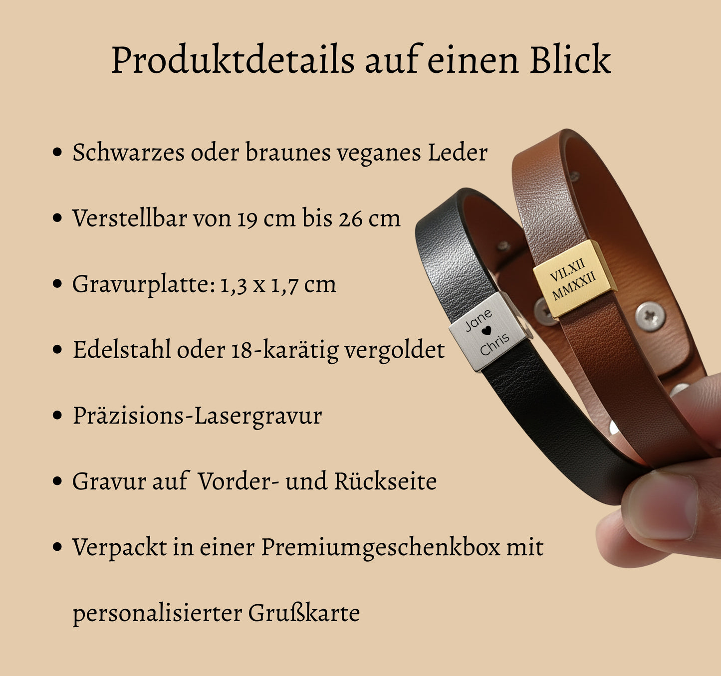 Nüchternheit Armband aus schwarzem/braunem veganem Leder, verstellbar 19–26 cm, mit silberner/18k vergoldeter Edelstahlplatte – Lasergravur für 1 Jahr nüchtern, 30 Tage nüchtern, AA Geschenk, Nüchternheitsjubiläum, Sobriety Armband, Genesungsschmuck für Männer, Mutmacher mit Spruch "Ein Tag nach dem anderen" und "Du bist frei – der Tag ist dein", Freiheit Schmuck als Recovery-Geschenk.
