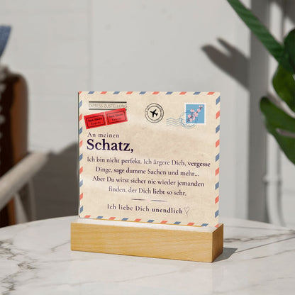 Liebesbrief Acrylbild mit Holzsockel und scharfem Druckdesign - Die perfekte Geschenkidee für Jahrestag, Hochzeitstag, Valentinstag und mehr