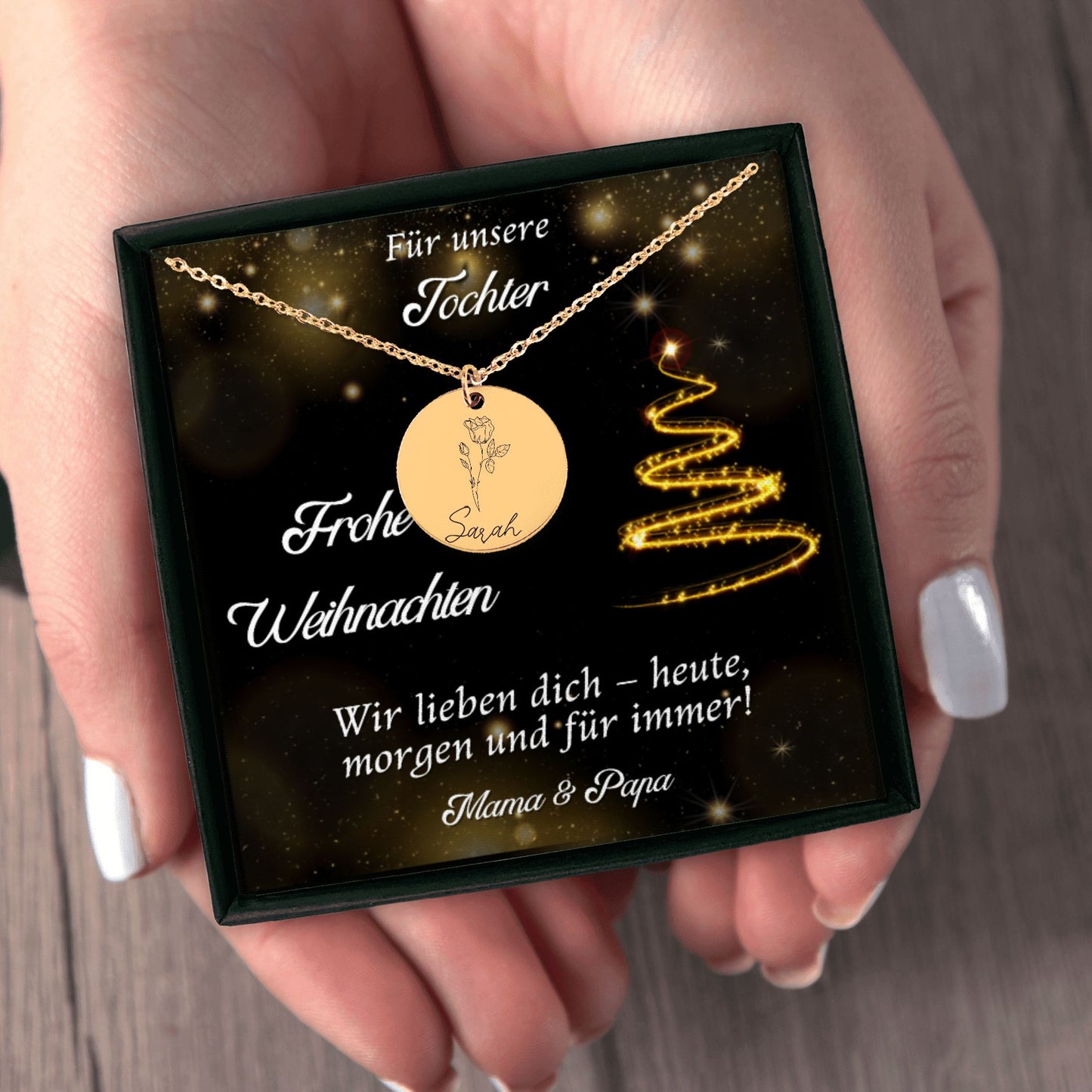 Das perfekte Weihnachtsgeschenk für die Tochter – personalisierte Geburtsblumen Halskette OwnPrint