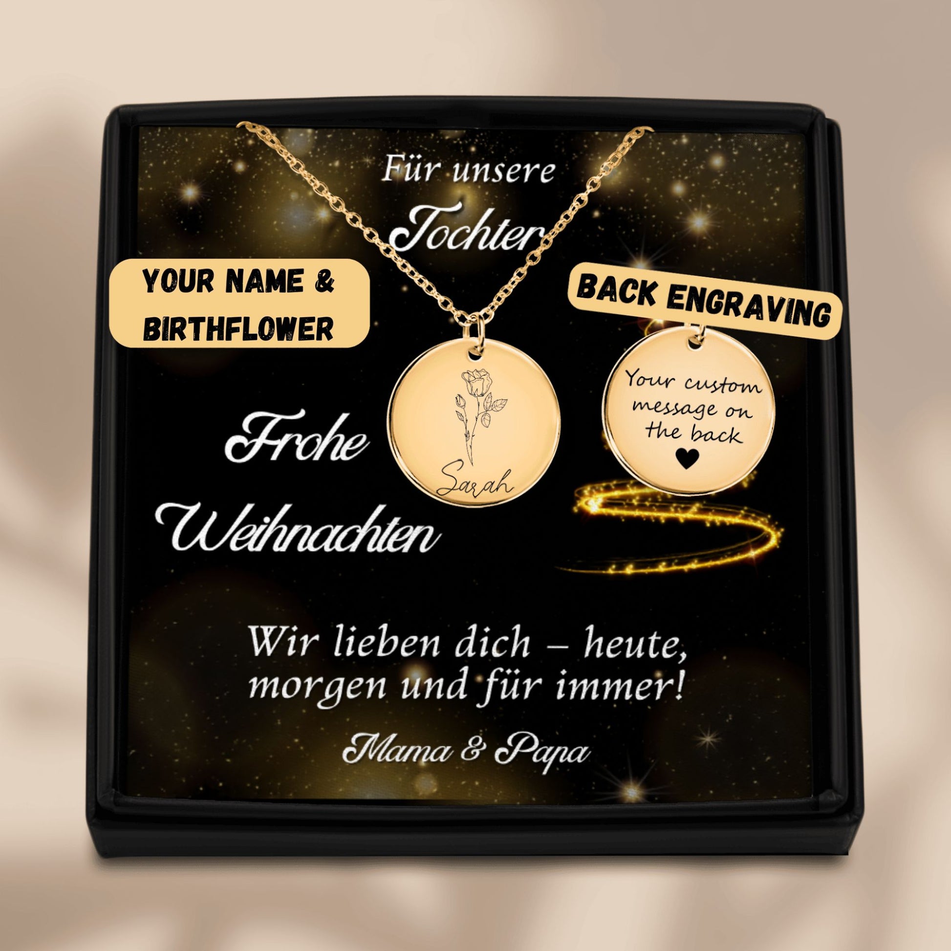 Das perfekte Weihnachtsgeschenk für die Tochter – personalisierte Geburtsblumen Halskette OwnPrint