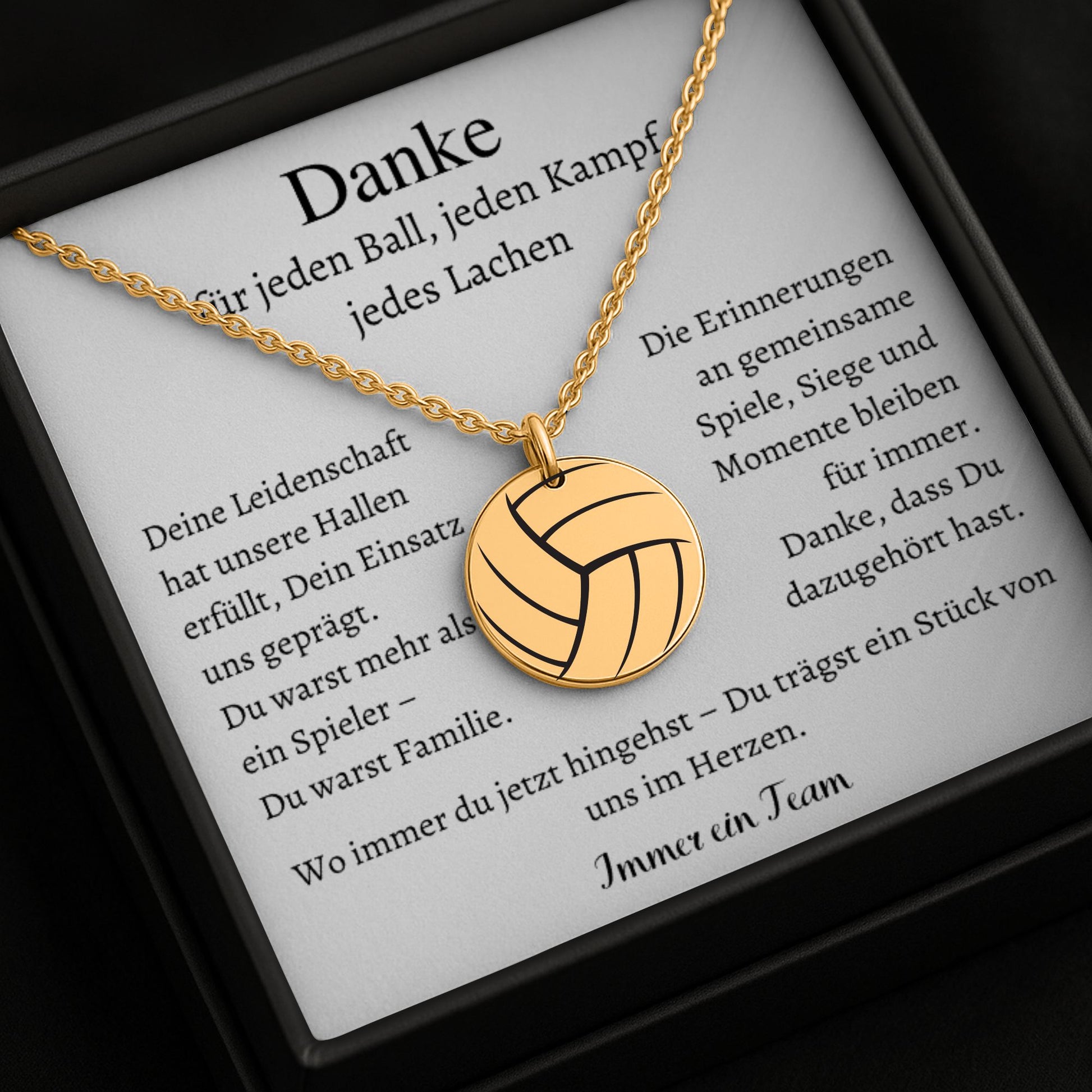 Personalisierte Volleyball-Halskette aus Edelstahl mit graviertem Ball-Anhänger in schwarzer Schmuckbox – perfektes Abschiedsgeschenk für Spieler, Team oder Verein