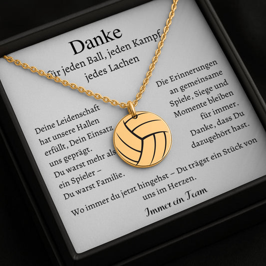 Personalisierte Volleyball-Halskette aus Edelstahl mit graviertem Ball-Anhänger in schwarzer Schmuckbox – perfektes Abschiedsgeschenk für Spieler, Team oder Verein