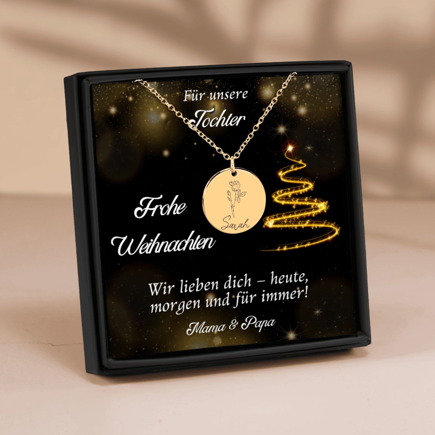 Das perfekte Weihnachtsgeschenk für die Tochter – personalisierte Geburtsblumen Halskette OwnPrint