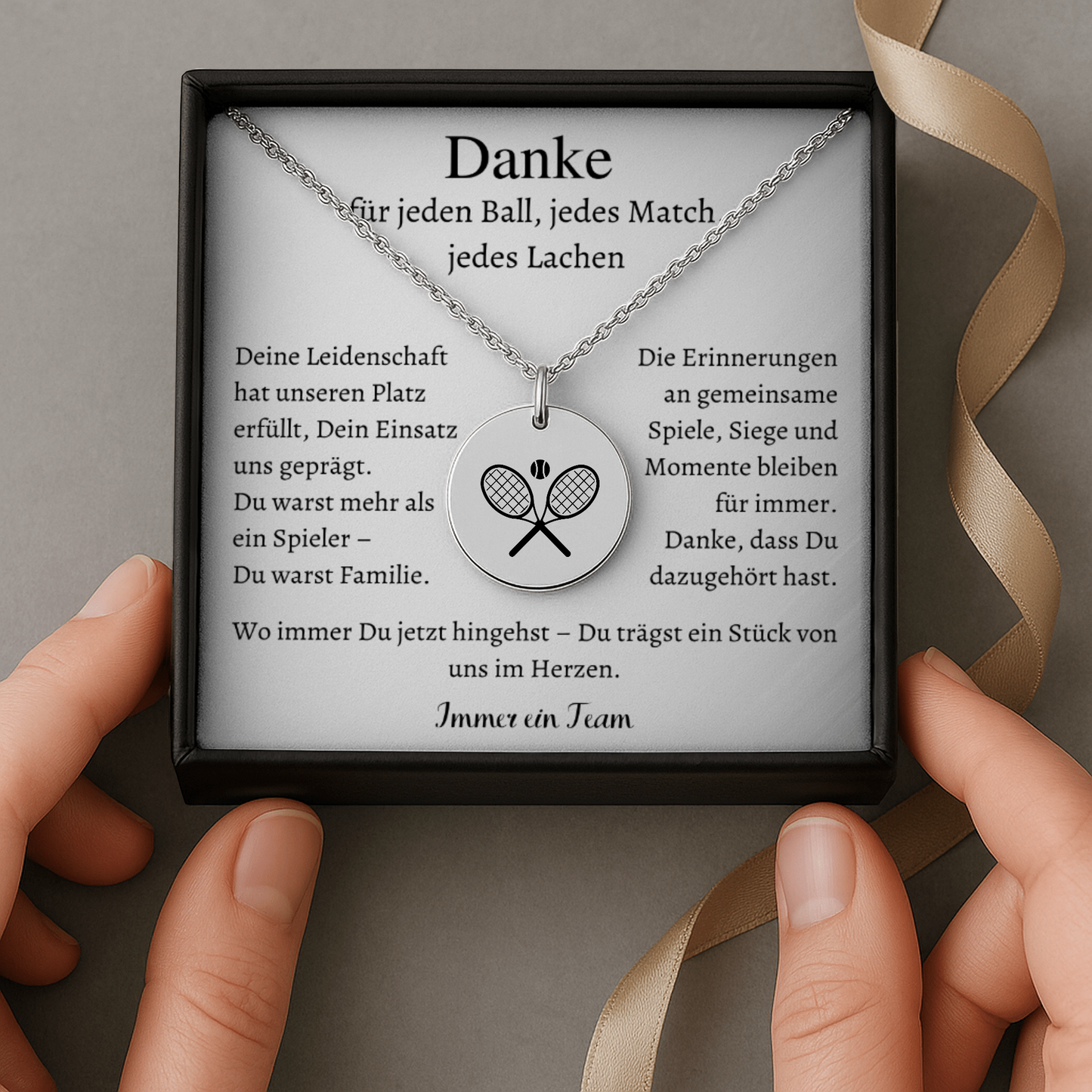 Personalisierte Tennishalskette – Danke für jedes Match | Teamwechsel | Geschenk für Tennis-Spieler, Trainer, Team | Silber, Gold, Roségold