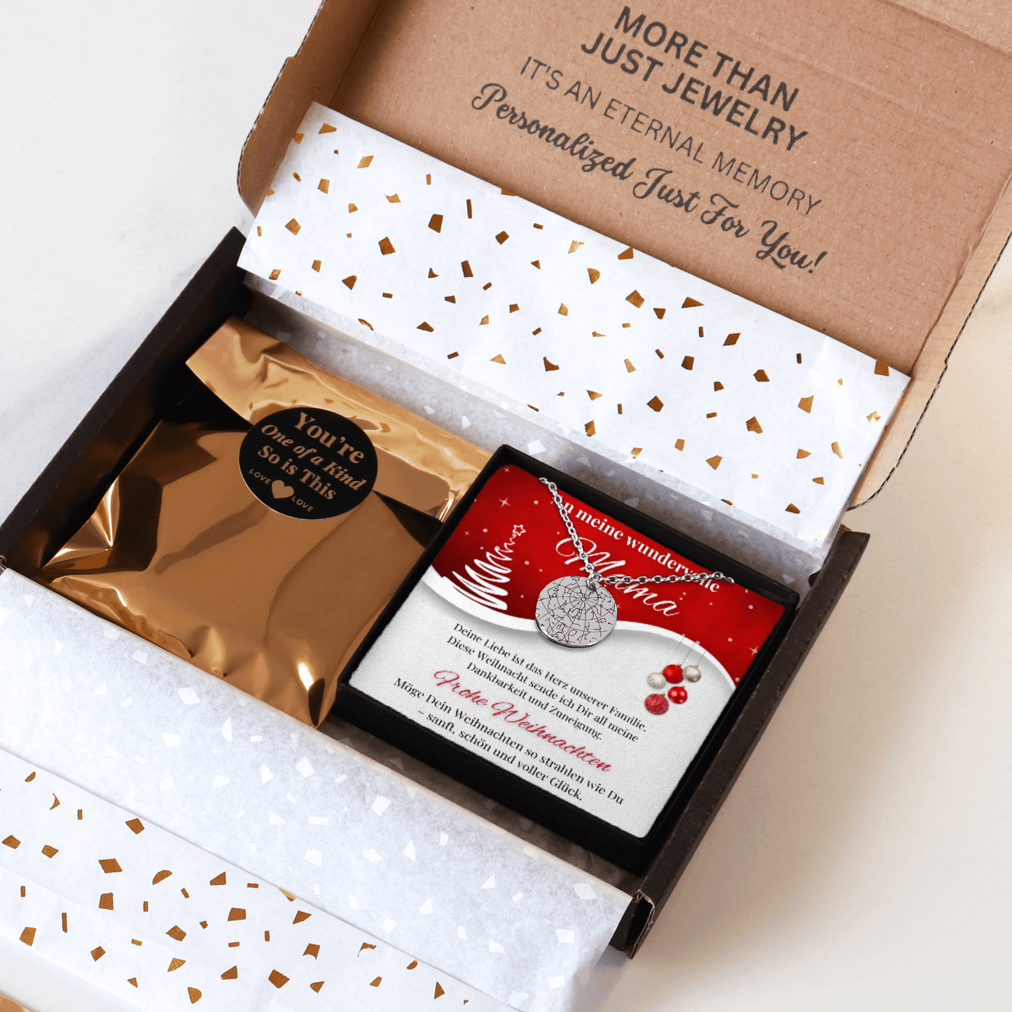 Personalisierte Sternenhimmel Kette zu Weihnachten für Mama – Geschenk mit Gravur des Himmels nach Ort & Datum | Weihnachtsgeschenk für Mama