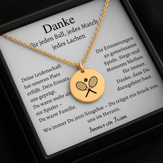 Personalisierte Tennishalskette – Danke für jedes Match | Teamwechsel | Geschenk für Tennis-Spieler, Trainer, Team | Silber, Gold, Roségold