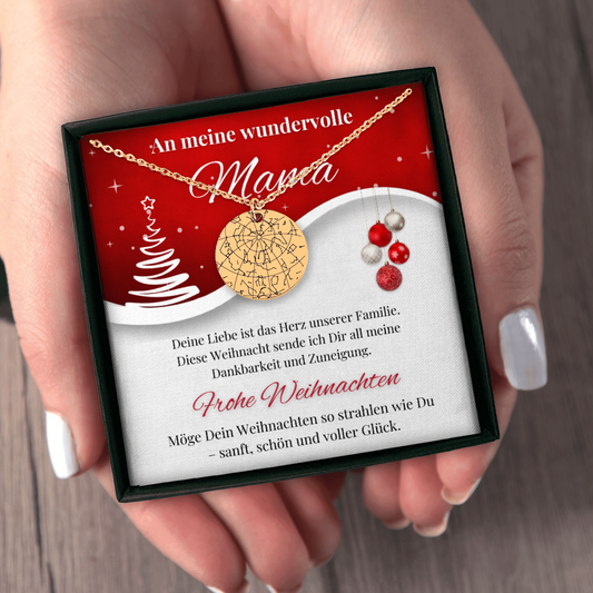 Personalisierte Sternenhimmel Kette zu Weihnachten für Mama – Geschenk mit Gravur des Himmels nach Ort & Datum | Weihnachtsgeschenk für Mama