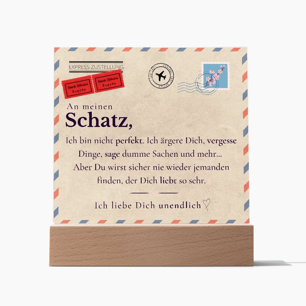 Liebesbrief Acrylbild mit Holzsockel und scharfem Druckdesign - Die perfekte Geschenkidee für Jahrestag, Hochzeitstag, Valentinstag und mehr
