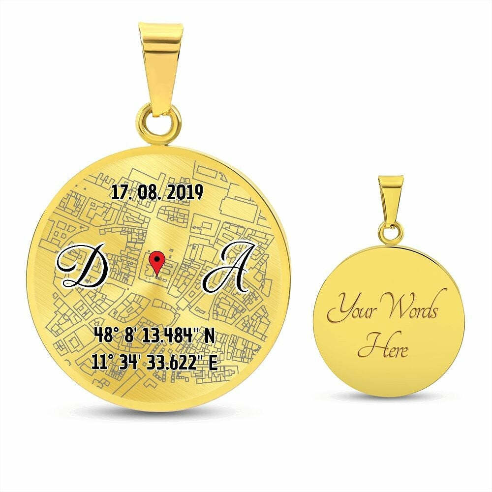 Personalisierte Karte Halskette | Hochzeitstag Geschenk | Geschenk für Sie und Ihn | Koordinatenschmuck | Halskette mit Anhänger