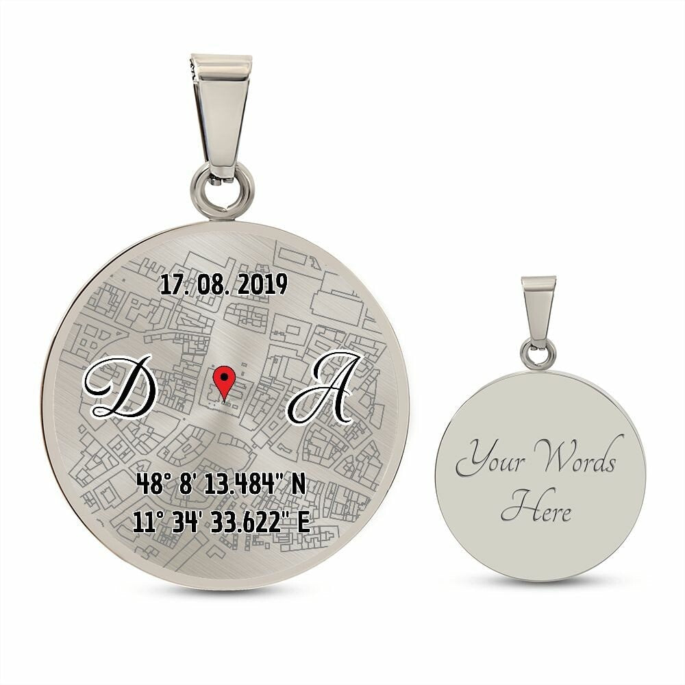 Personalisierte Karte Halskette | Hochzeitstag Geschenk | Geschenk für Sie und Ihn | Koordinatenschmuck | Halskette mit Anhänger