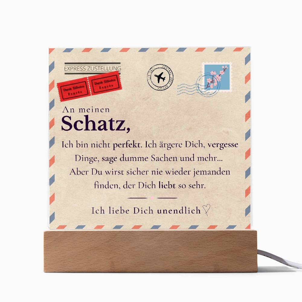 Liebesbrief Acrylbild mit Holzsockel und scharfem Druckdesign - Die perfekte Geschenkidee für Jahrestag, Hochzeitstag, Valentinstag und mehr