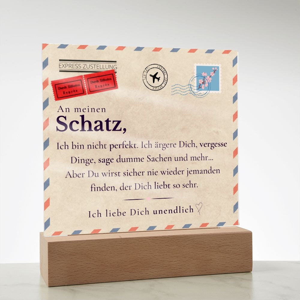 Liebesbrief Acrylbild mit Holzsockel und scharfem Druckdesign - Die perfekte Geschenkidee für Jahrestag, Hochzeitstag, Valentinstag und mehr