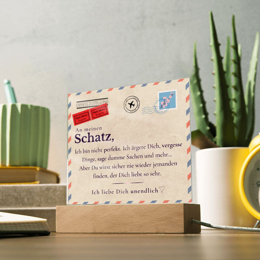 Liebesbrief Acrylbild mit Holzsockel und scharfem Druckdesign - Die perfekte Geschenkidee für Jahrestag, Hochzeitstag, Valentinstag und mehr