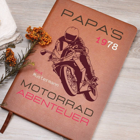 Personalisiertes Notizbuch für Motorradfahrer "Papa's Motorrad Abenteuer", Motorrad Reise Tagebuch, Geschenke für Ihn, Veganer Ledereinband