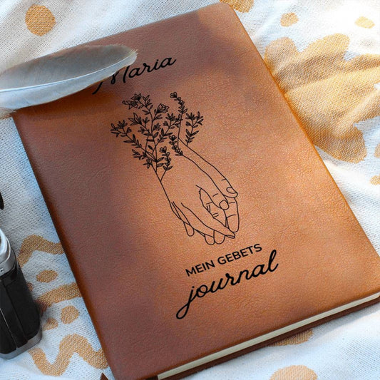 Personalisiertes A5 Leder Gebetsbuch: Mein Gebetsjournal für Positivität und Dankbarkeit, mit Haltenden Händen und Wildblumenmotiv