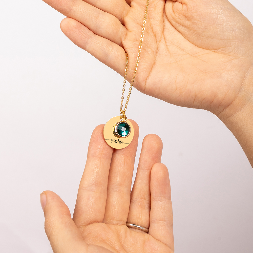 Personalisierte Kette mit Geburtsstein Edelstein Geschenk zur Geburt Kette mit Gravur