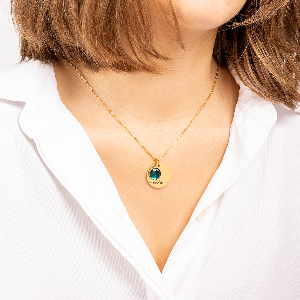 Personalisierte Kette mit Geburtsstein Edelstein Geschenk zur Geburt Kette mit Gravur
