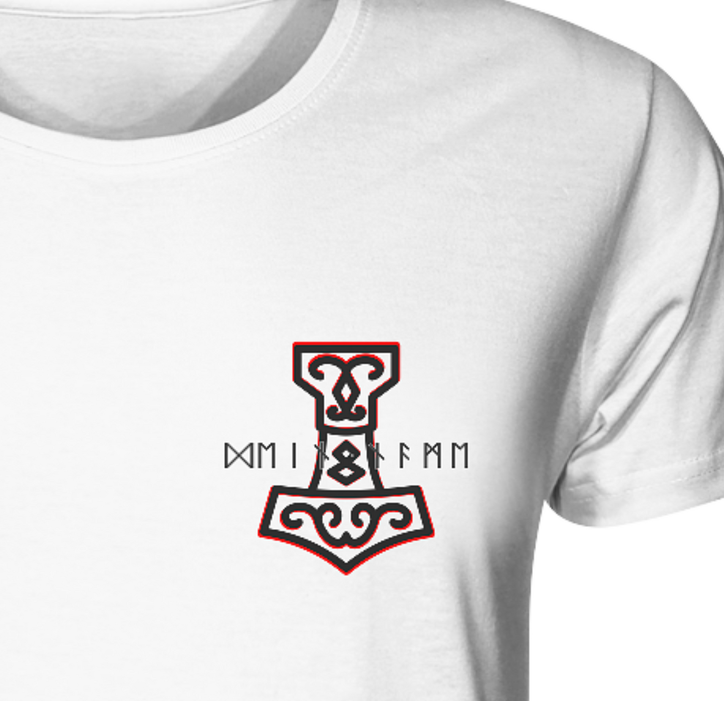 Wikinger T-Shirt Wikinger Shirt Thors Hammer Mjölnir auf Brust mit Name in Futhark und Rücken mit Großdruck nordisches Mythologie