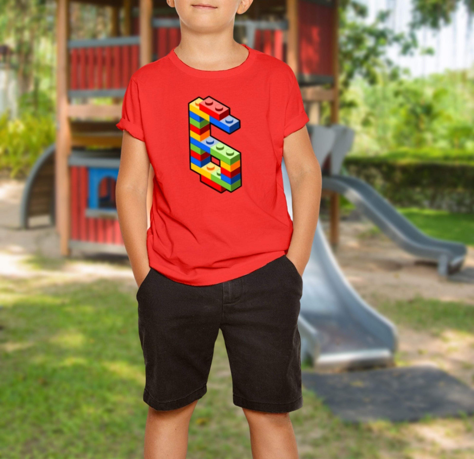 Bausteine 6. Geburtstag Outfit - Blockbaustein - Kids Premium Shirt-6 Jahre,6.Geburtstag,Bausteine,Blockbausteine,Duplo,Geburtstagsgeschenk,geburtstagsoutfit,jungen,kind,Klemmbausteine,Lego,mädchen,sechs Jahre alt,sechsjährig,sechster Geburtstag,Stapelsteine,unisex