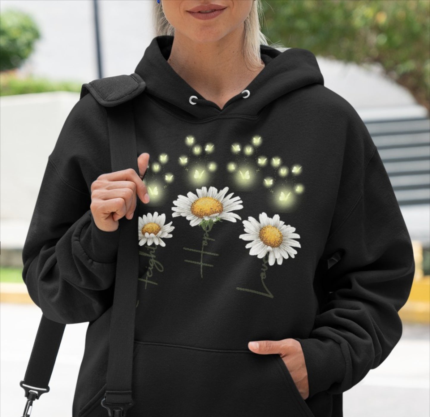 Kämpfe Hoffe Liebe Gänseblümchen Blumen - Organic Hoodie