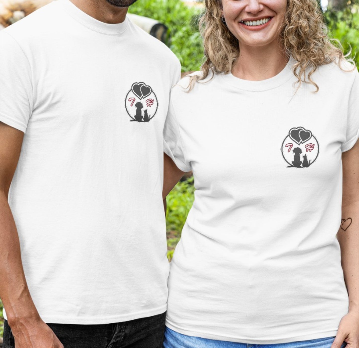 Paar Outfit Hund und Katz mit Initialen personalisiert Buchstaben Name Kombi Shirt Partner - Organic Shirt