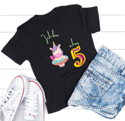 5. Geburtstag Outfit Einhorn 'Ich bin schon 5' - Kids Premium Shirt-5 geburtstag,5 jahre,dezent,dressur,edles  pferd,einhorn,einhornliebe,einmalig,fabel,fabeltier,fabelwesen,fantastisch,fantasy,geburtstag,liebe,magisch,mythisch,mähne,pferdemähne,pony,reitsport,schweif,verspielt,wunderbar,zaubern