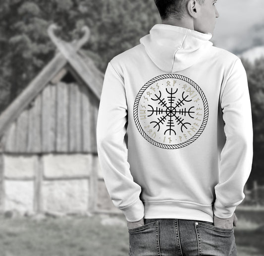 Cooler Wikinger Hoodie, Vegvisir-Shirts, Walhalla-Shirt, Bio-Baumwoll-Kurzarm-Wikinger-Shirt, nordisches Mythologie-Geschenk - Organic Hoodie