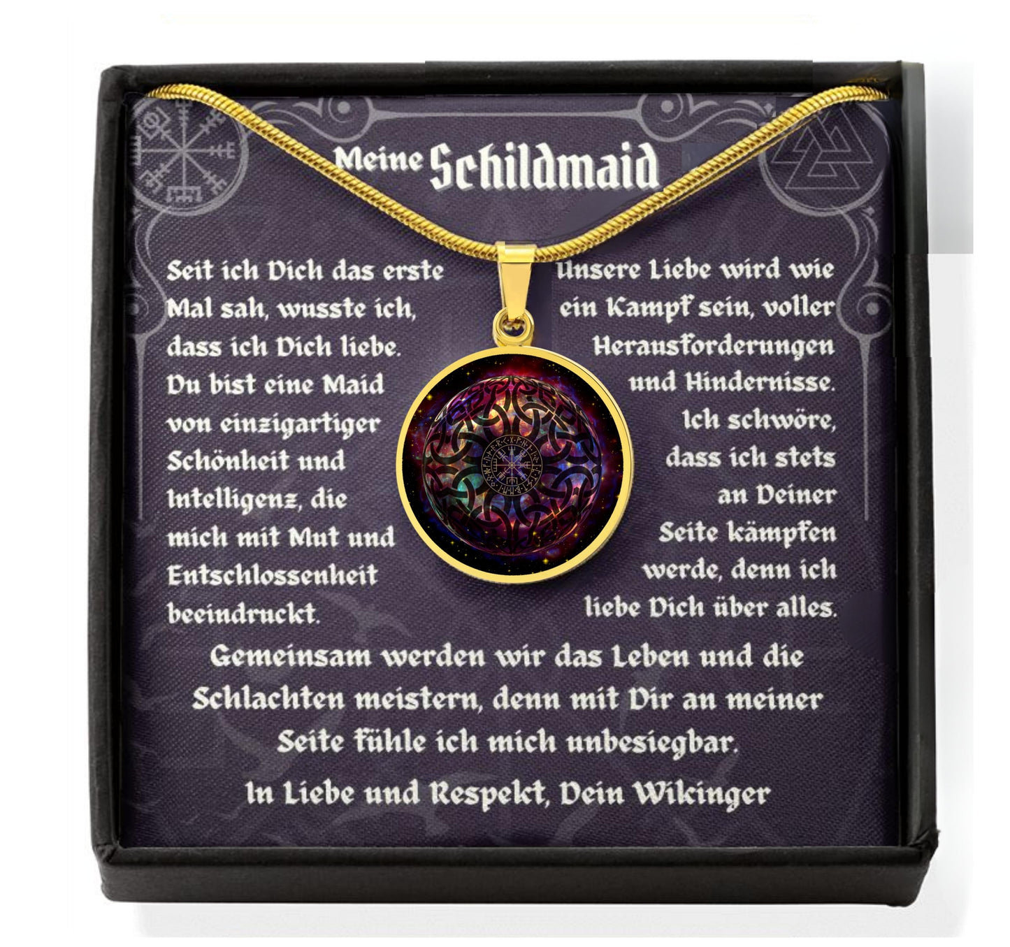 Nordische Halskette mit Gravur: Wikinger Schmuck mit Vegvisir Anhänger - Personalisierte Kette als Hommage an Deine Schildmaid Walküre