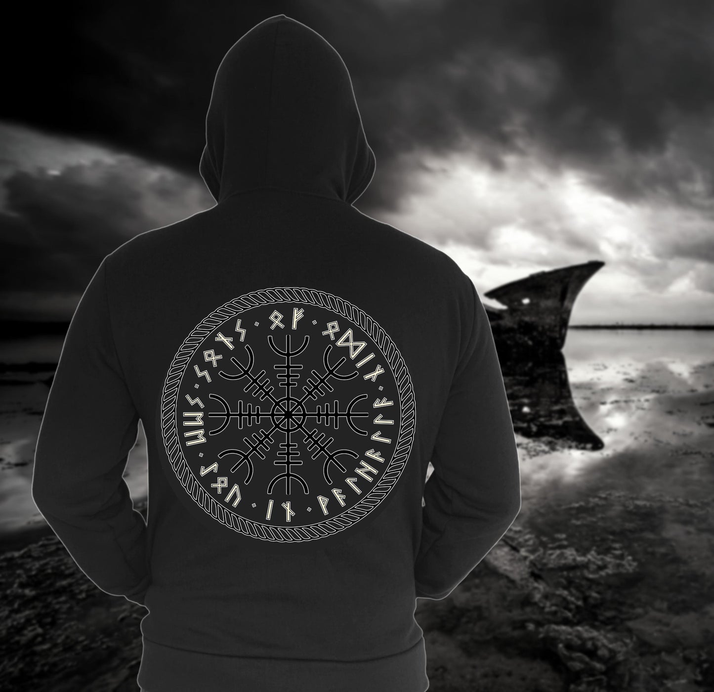 Coole Wikinger-Zipper Hoodie, Vegvisir-Shirts, Walhalla-Shirt, Kurzarm-Wikinger-Shirt, nordisches Mythologie-Geschenk - Organic Zipper