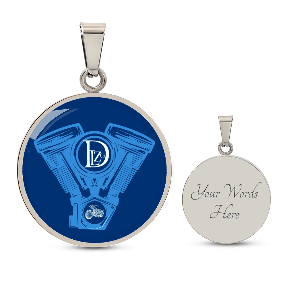 Motorrad Bike DLzG Halskette Anhänger rund Silber und Gold, Motorradkette, Motorradliebhaber Geschenk Blau/ Blau
