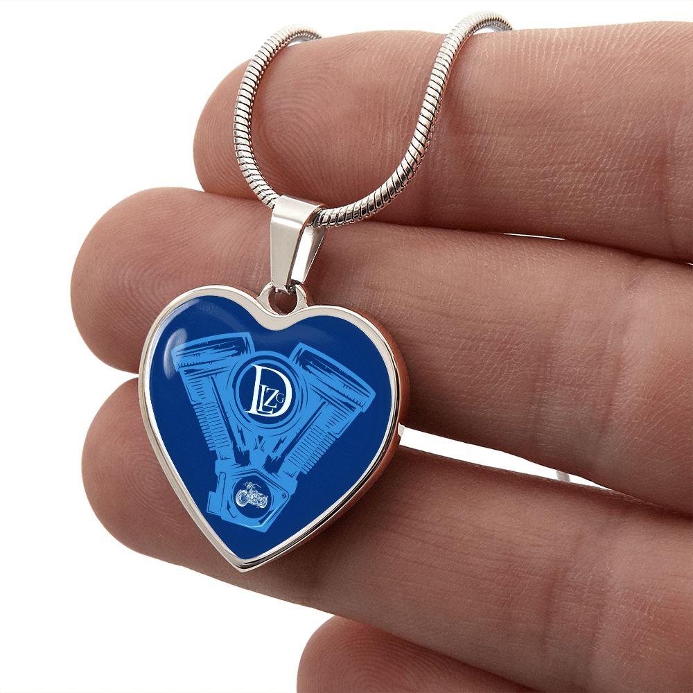 Motorrad Bike DLzG Herz Halskette Silber und Gold, Motorradkette, Motorradliebhaber Geschenk, Blau/Weiß