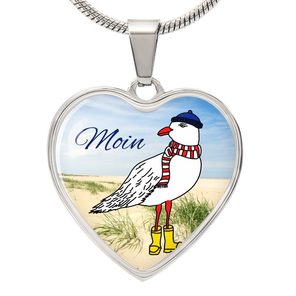 Moin Möwe maritime Halskette mit Möwe im Herznahänger Geschenk zum Muttertag Plattdeutsch