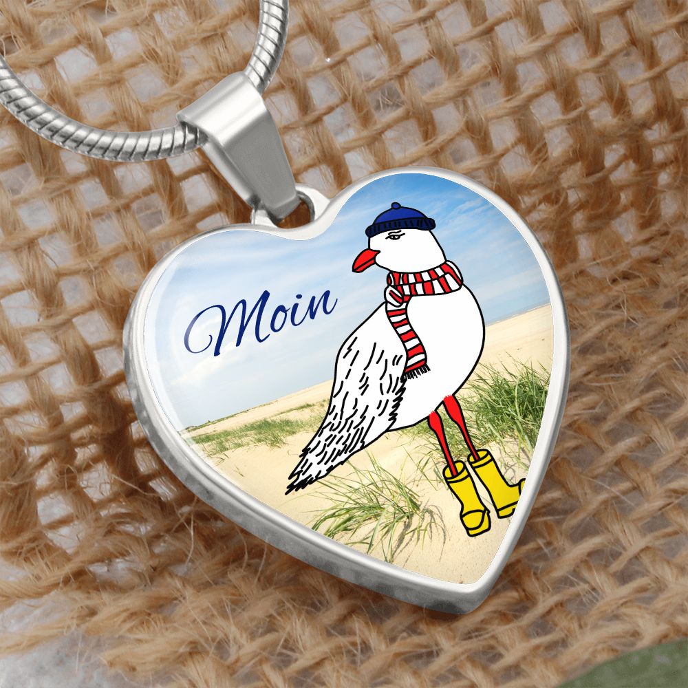 Moin Möwe maritime Halskette mit Möwe im Herznahänger Geschenk zum Muttertag Plattdeutsch