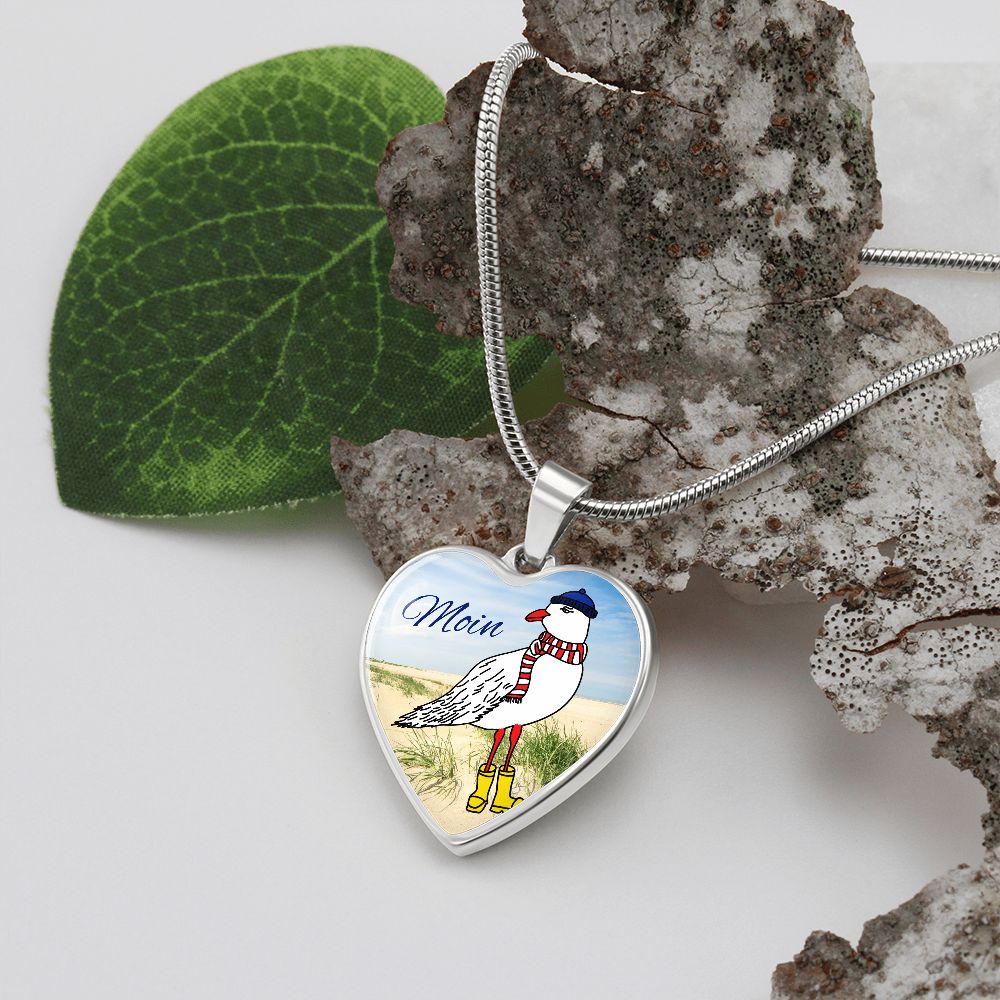 Moin Möwe maritime Halskette mit Möwe im Herznahänger Geschenk zum Muttertag Plattdeutsch